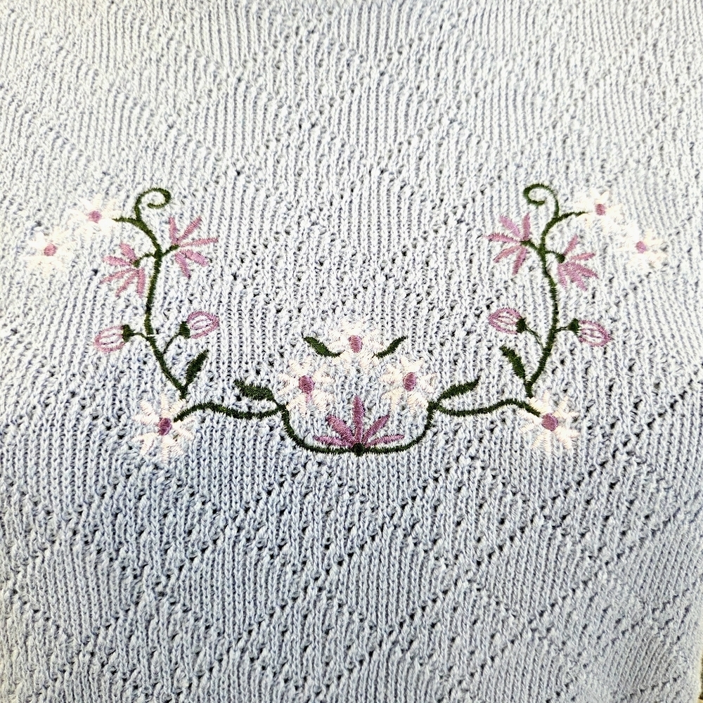 Vintage Nu Vogue Grannycore Sweater – Floral Embroidery – Lavender Knit – M/L - Picture 4 of 10
